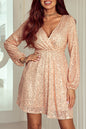 Sequin Wrap Front V-Neck Dress