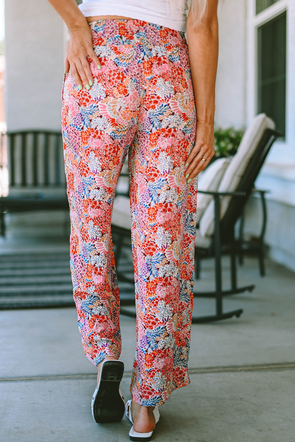 Floral Drawstring High Waist Pants