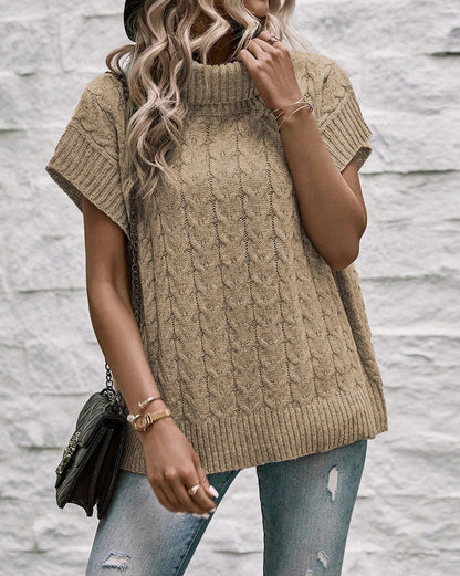 Cable Short Sleeve Turtleneck Sweater