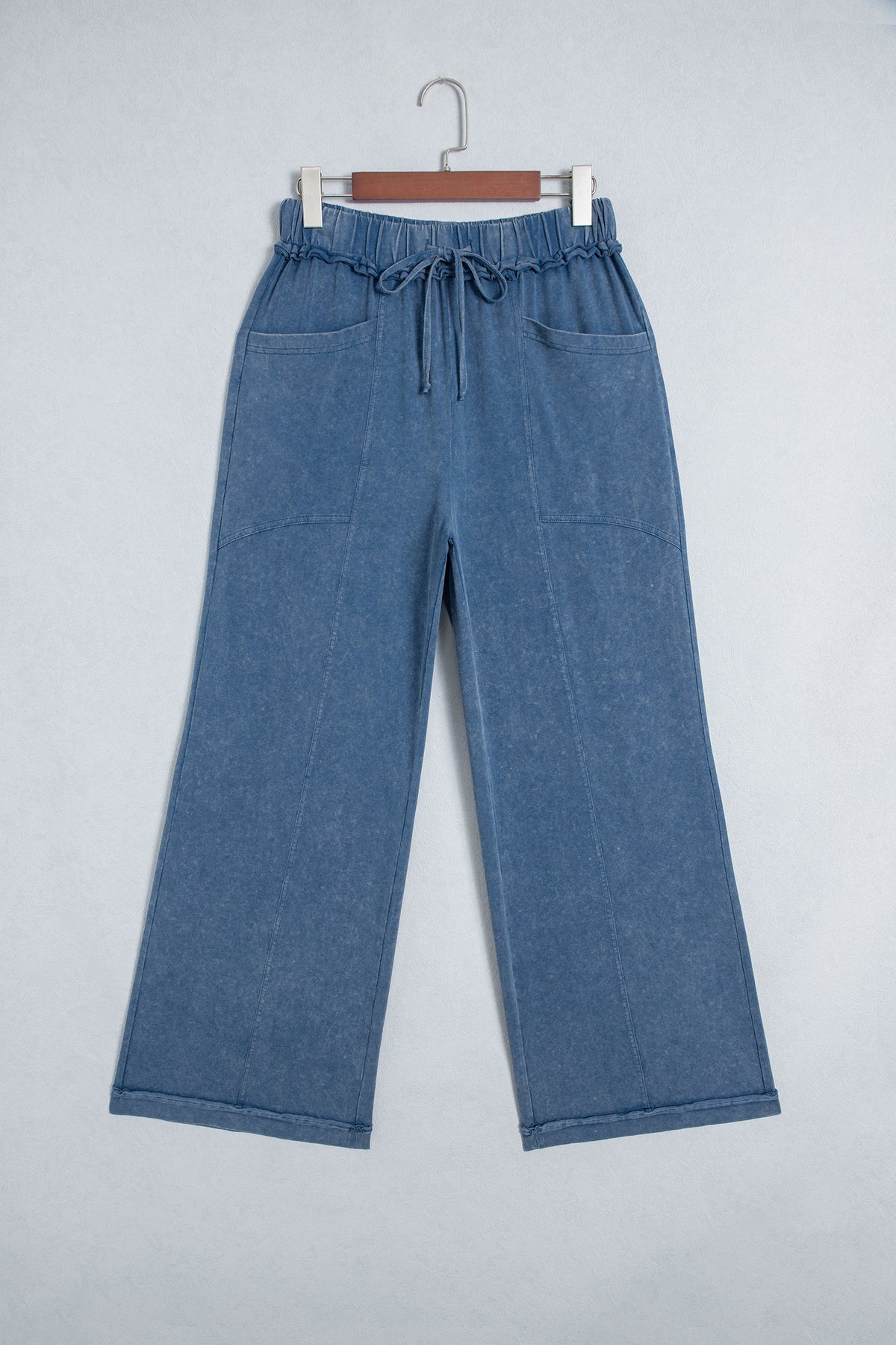 Mineral Wash Seam Detail Flared Drawstring Pants