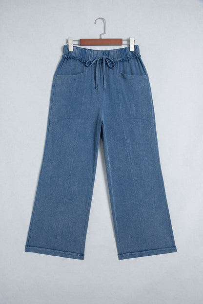 Mineral Wash Seam Detail Flared Drawstring Pants