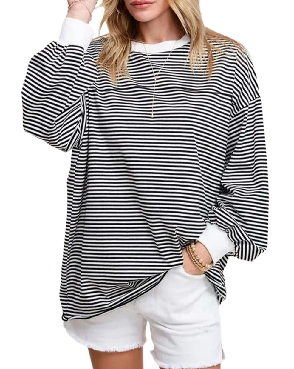 Stripe Drop Shoulder Loose Sweatshirt