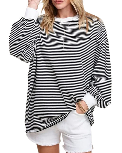 Stripe Drop Shoulder Loose Sweatshirt