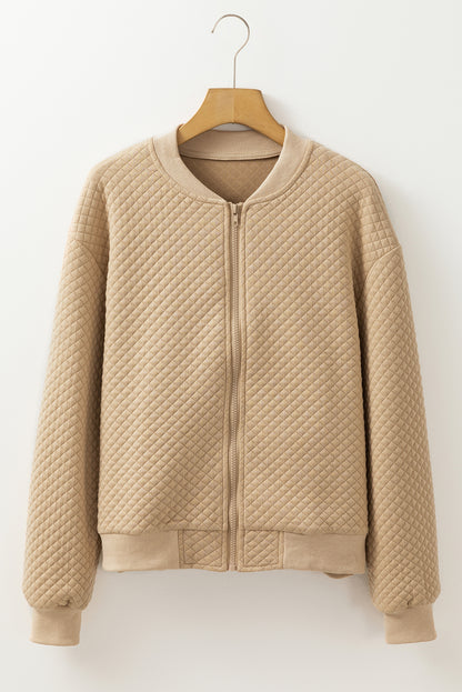 Solid Quilted Baseball Collar Jacket