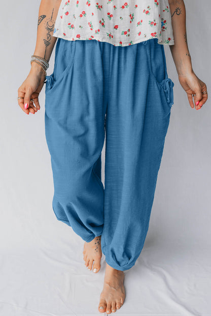 Smocked High Waist Drawstring Pocket Jogger Pants