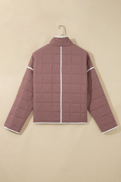 Contrast Trim Quilted Patch Pocket Buttoned Jacket