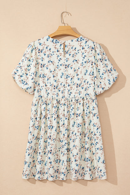 Floral Puff Sleeve Empire Waist Mini Dress