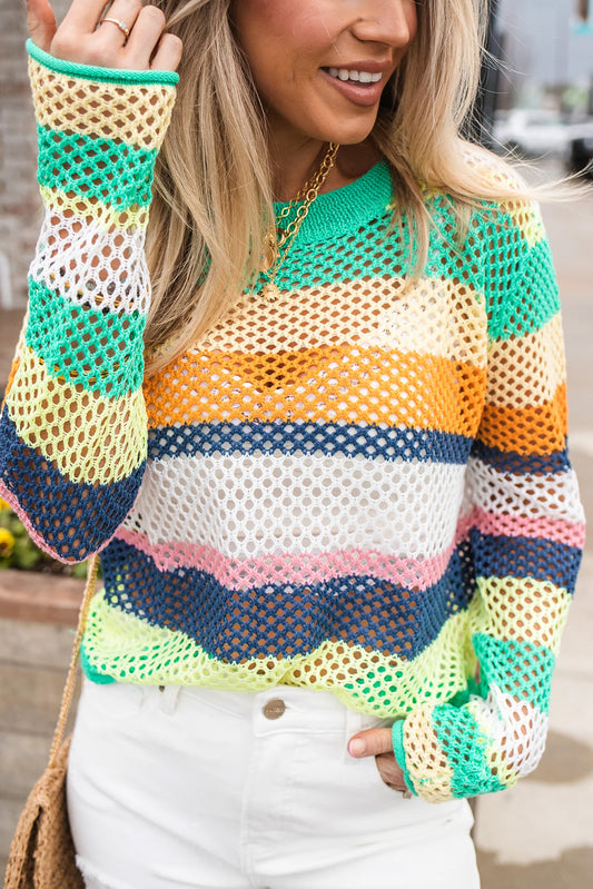 Colorblock Stripe Crochet Sweater