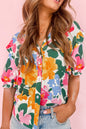 Floral Puff Sleeve Button-Up Top