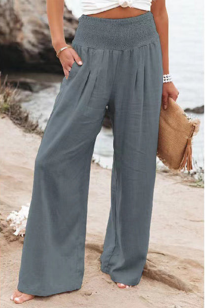 Smocked Waist Wide Leg Pants