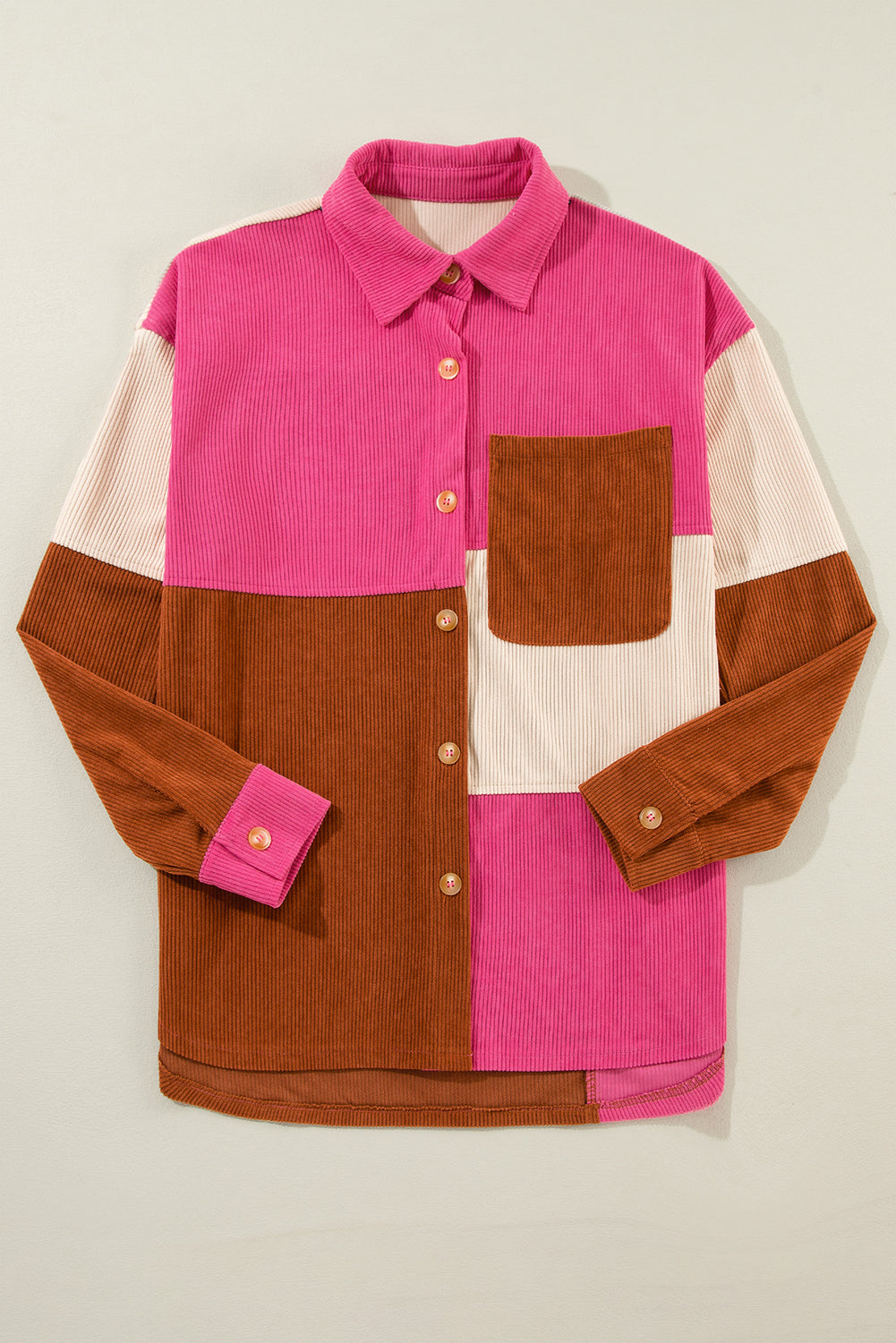 Colorblock Corduroy Curved Hem Shacket