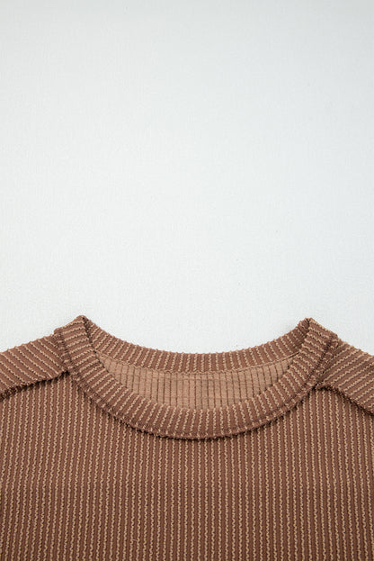 Solid Corded Knit Long Sleeve Top