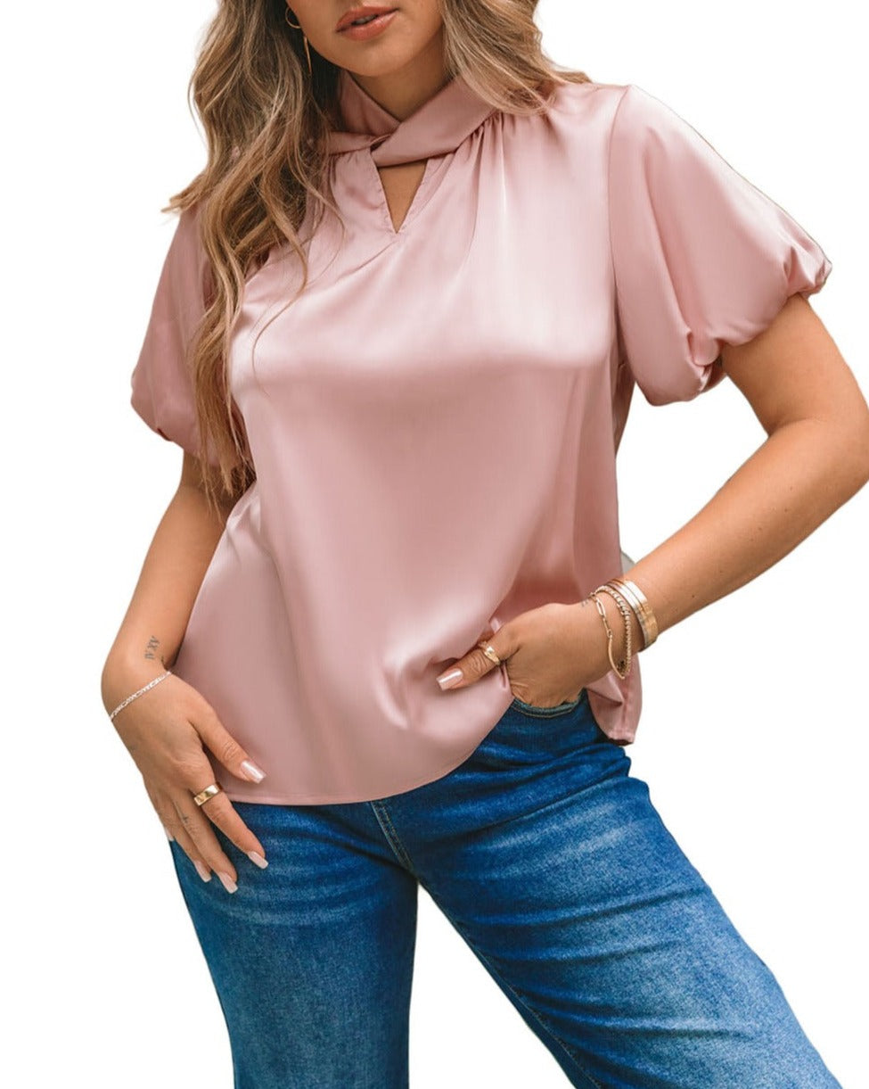 Satin Twist Short Sleeve Blouse