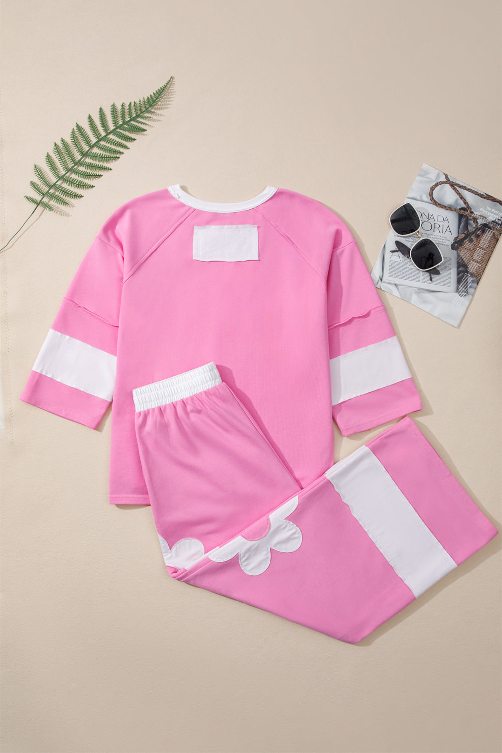 Floral Patchwork Raw Edge Top and Pant Set