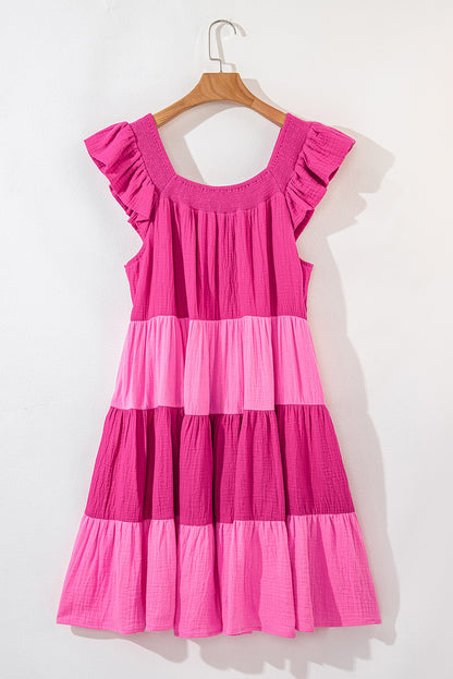 Colorblock Ruffle Tiered Mini Dress