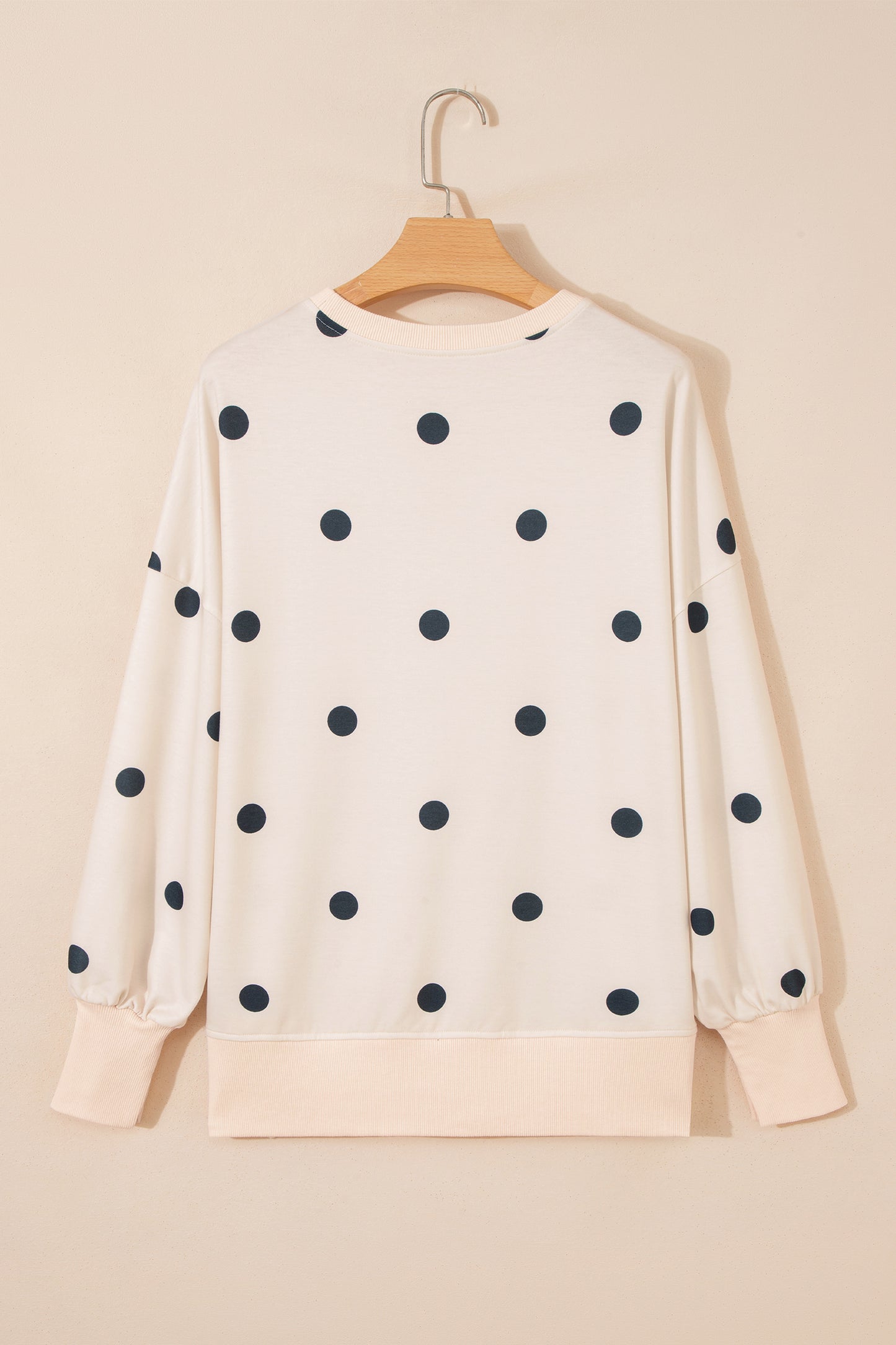 Polka Dot Long Sleeve Split Hem Sweatshirt