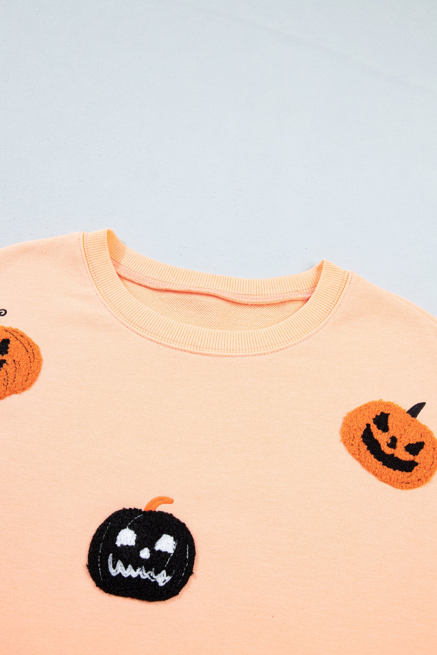 Halloween Embroidered Jack-O-Lantern Drop Shoulder Sweatshirt
