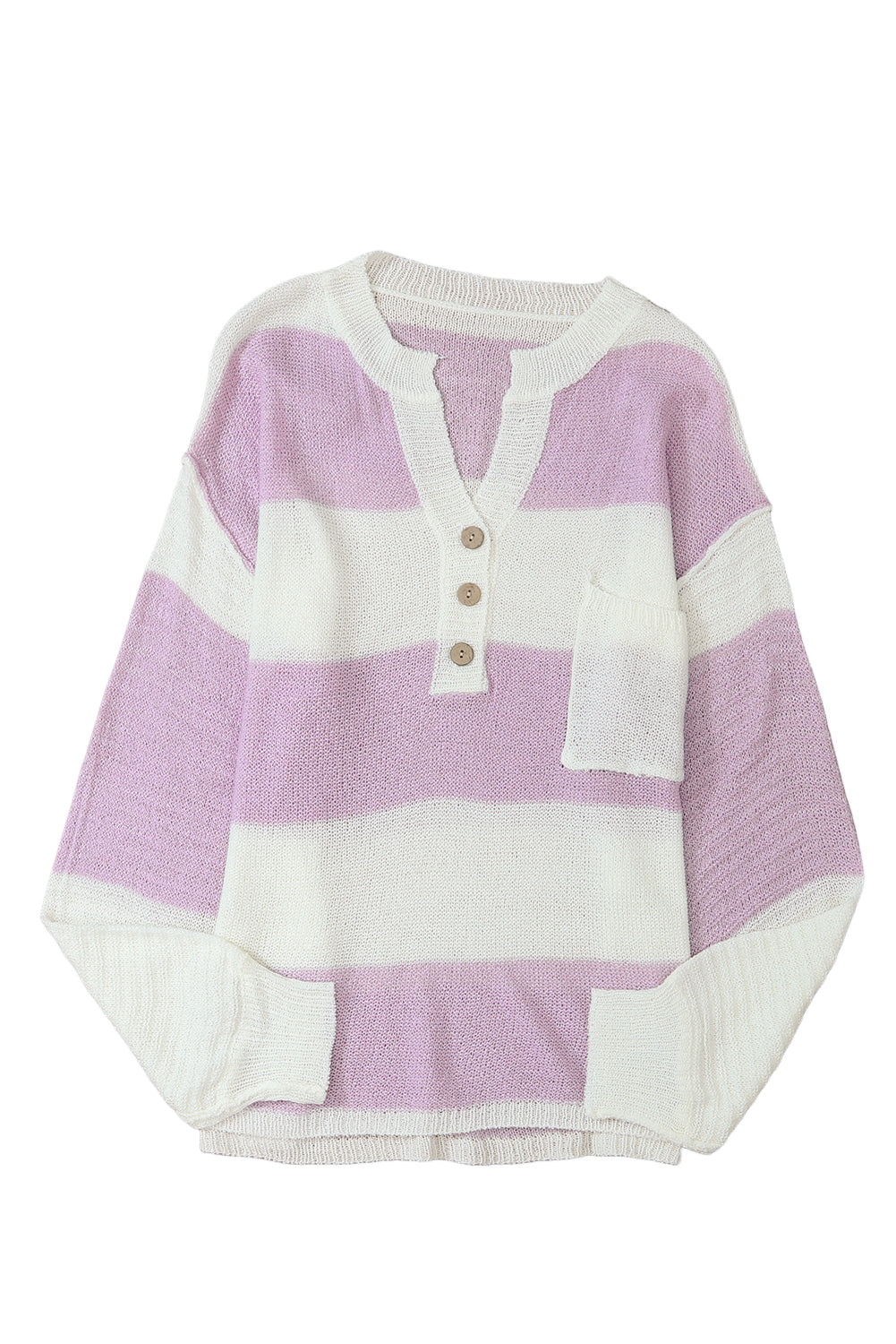 Stripe Chest Pocketed Buttoned Sweater