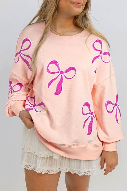 Sequin Bow Drop Shoulder Sweatshirt