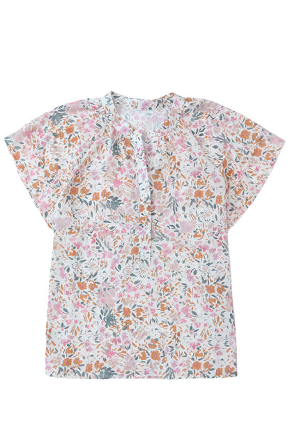 Floral Mandarin Collar Buttoned Top