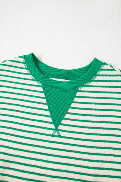 Stripe Contrast Detail Ruffle Short Sleeve Top