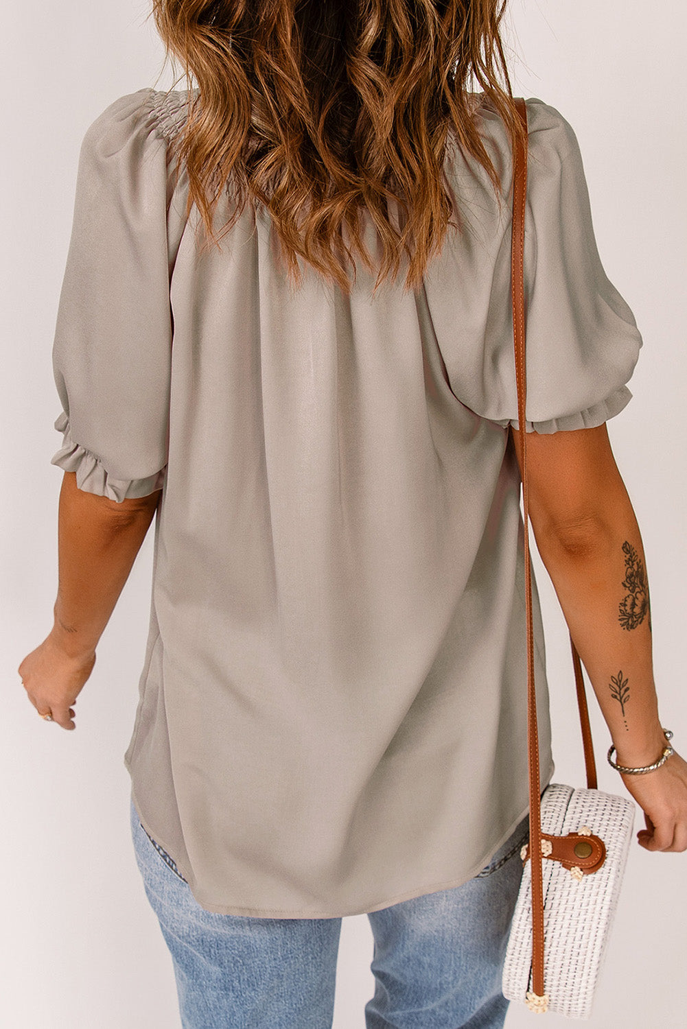 Frilled Split V-Neck Blouse