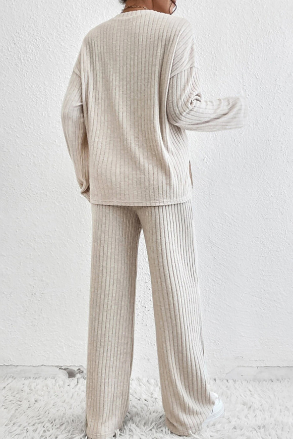 Ribbed Henley Top and Pants Set