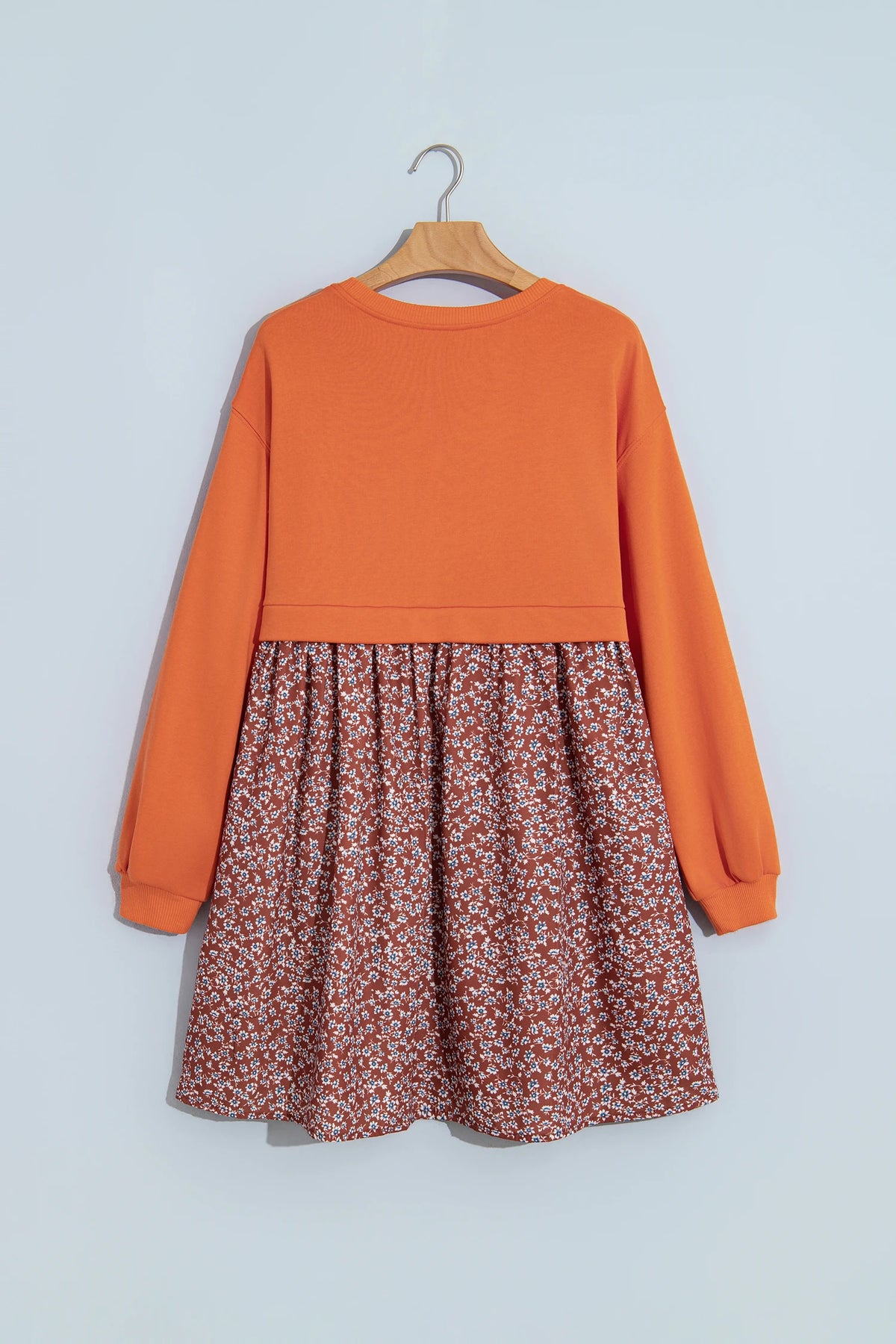 Floral Patchwork Long Sleeve Flared Mini Dress