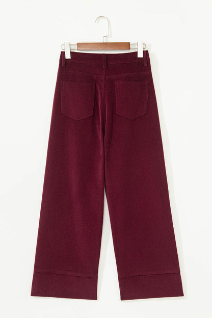 Solid Corduroy High Waist Wide Leg Pants