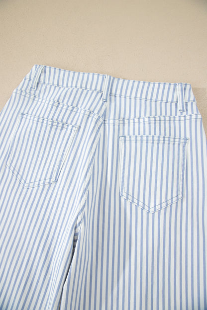 Stripe Denim High Waist Barrel Leg Jeans