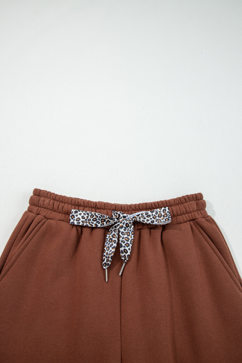 Leopard Drawstring Fleece Lined Elastic Waist Pants