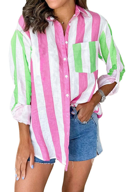 Stripe Colorblock Buttoned Shirt