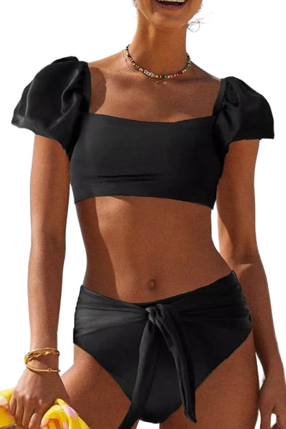 Bubble Sleeves High Waisted Swimsuit