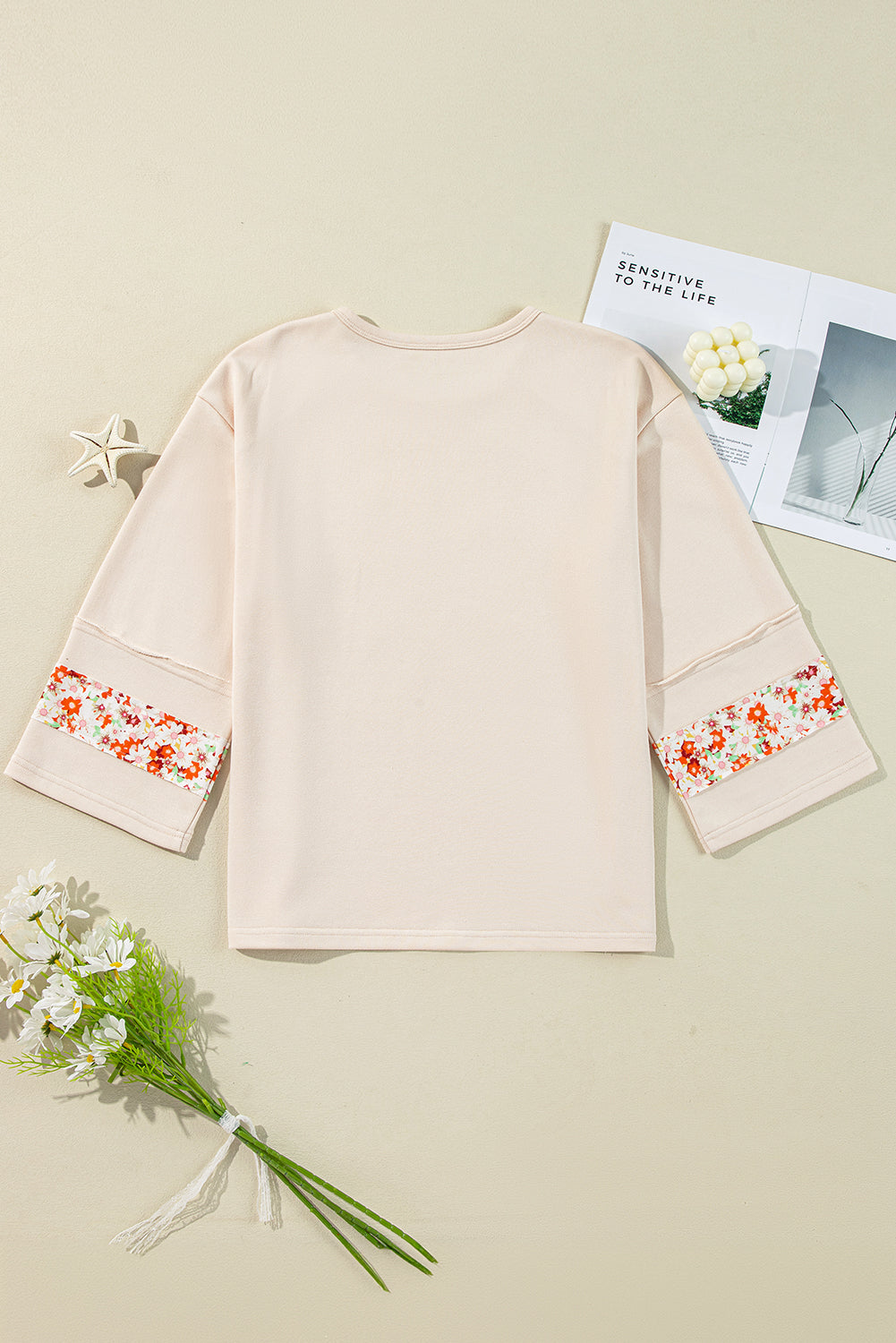 Floral Patchwork Wide 3/4 Sleeve Top