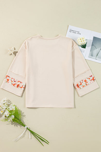 Floral Patchwork Wide 3/4 Sleeve Top