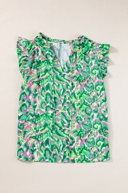 Abstract Ruffle Trim Tank Top