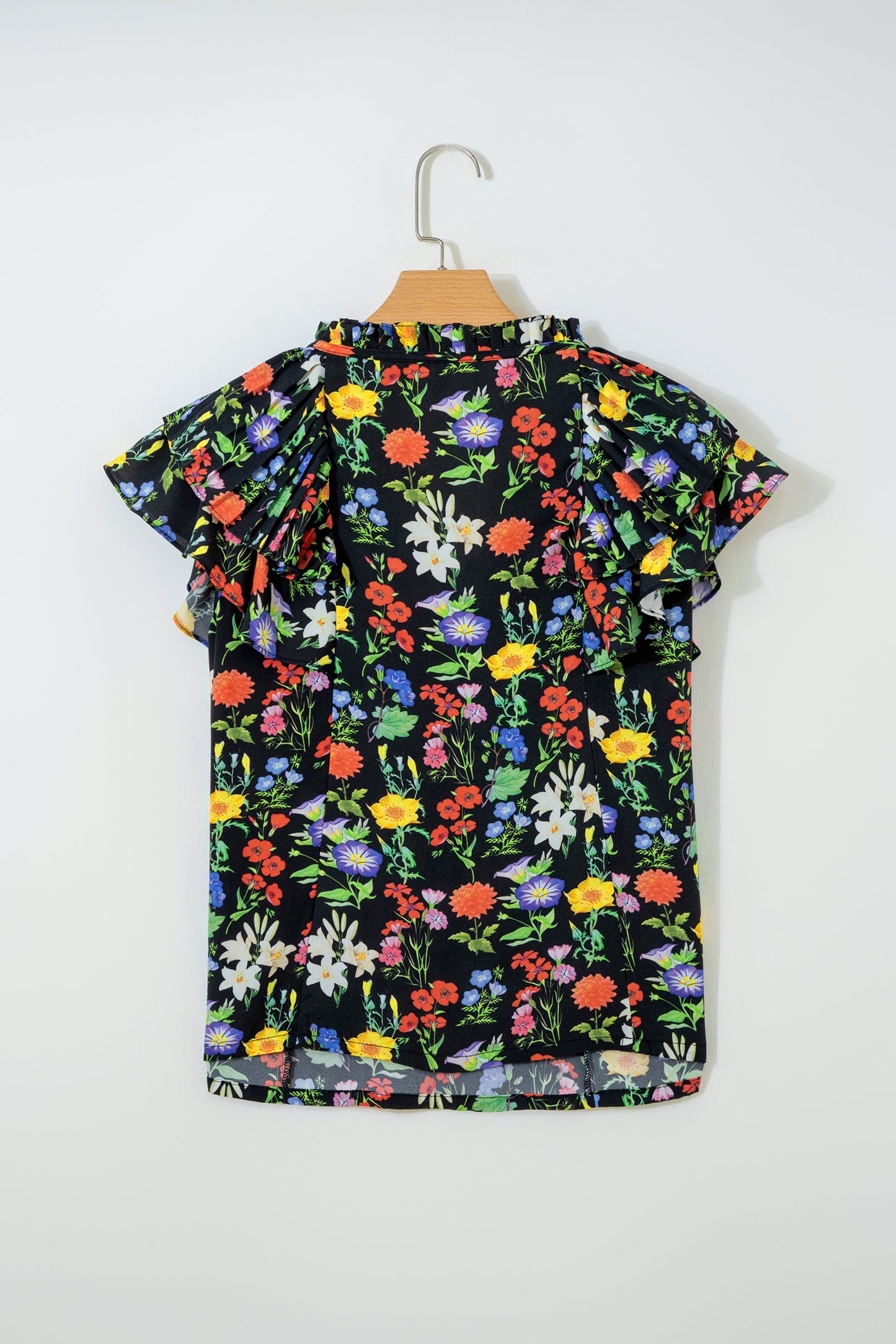 Flower Tiered Flutter Sleeve V-Neck Blouse
