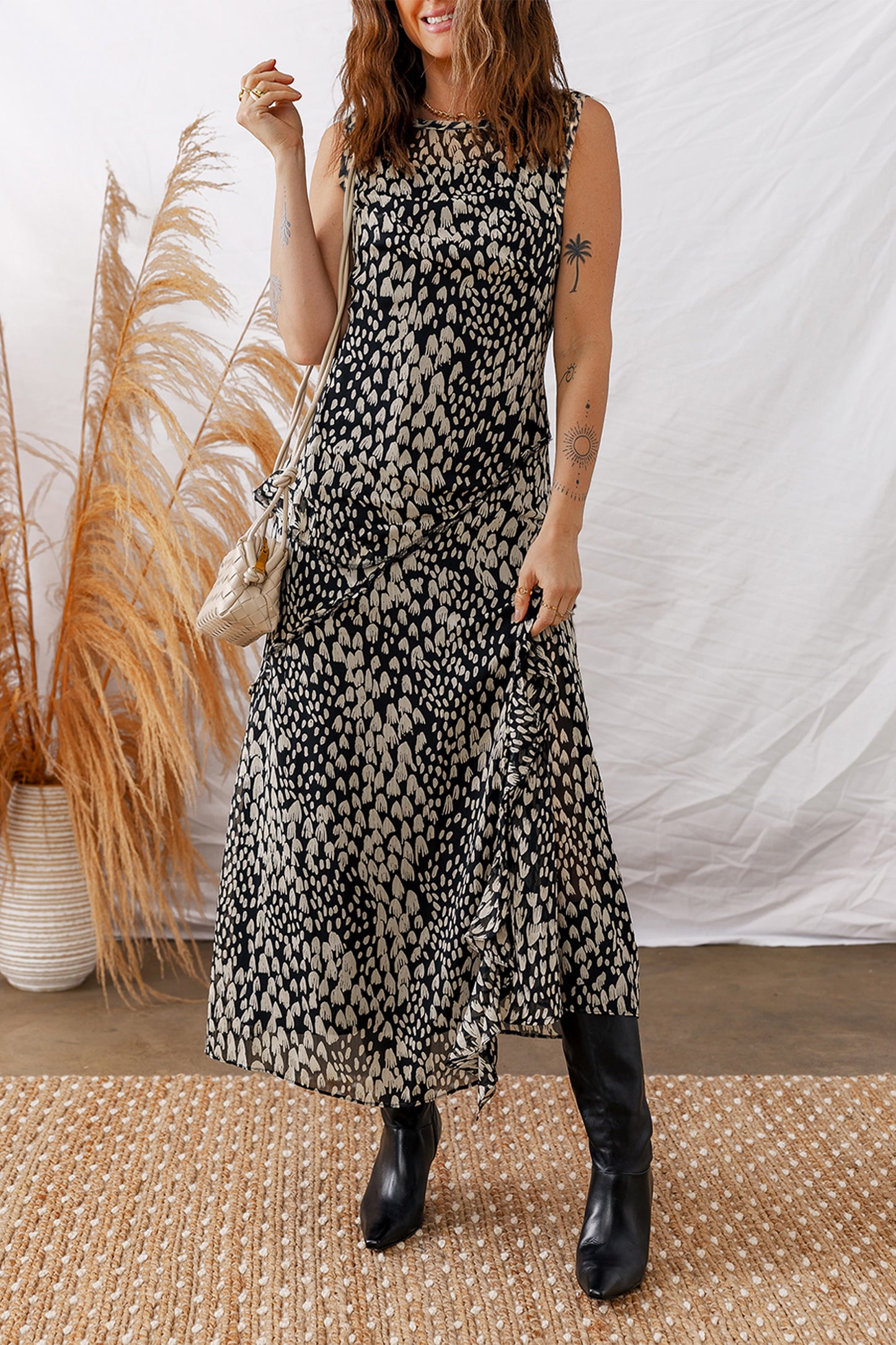 Abstract Dotted Sleeveless Maxi Dress