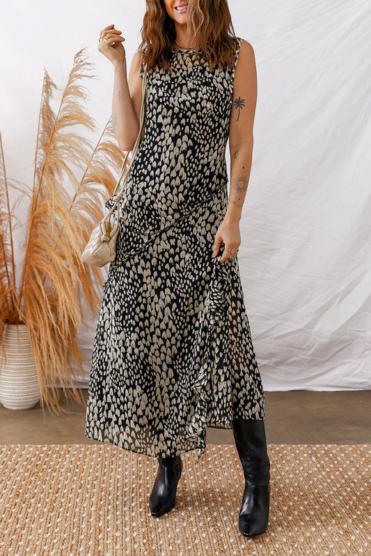Abstract Dotted Sleeveless Maxi Dress