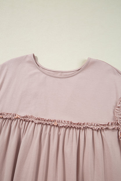 Solid Frilled Trim Short Sleeve Mini Dress