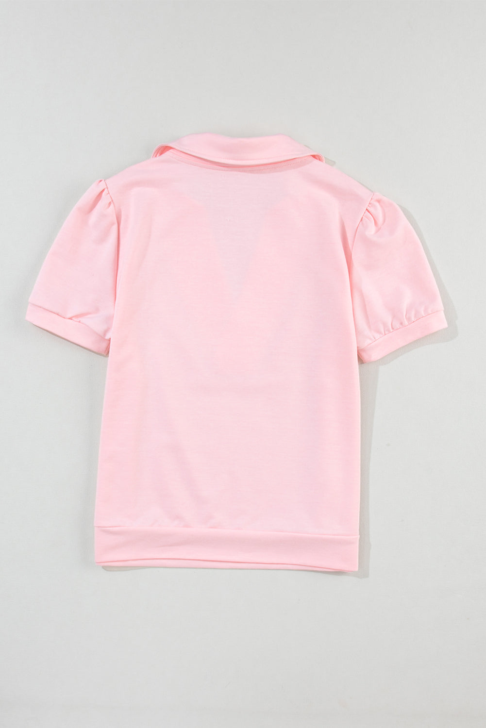 Collared V-Neck Puff Sleeve T-Shirt