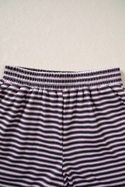 Stripe Oversized Long Sleeve Top & Pocketed Shorts Set