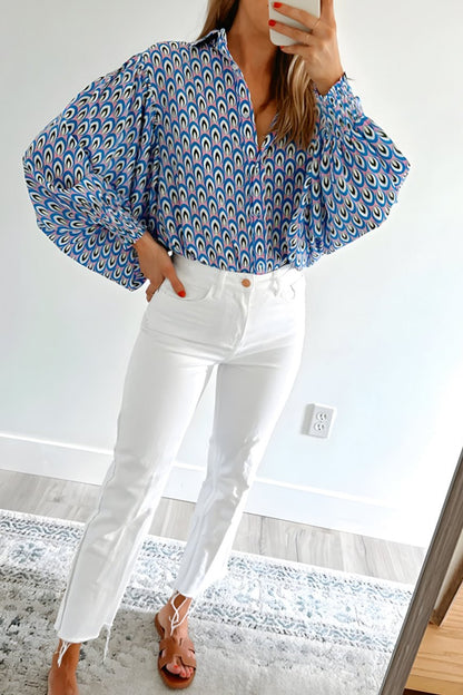 Abstract Shirred Cuff Buttoned Shirt