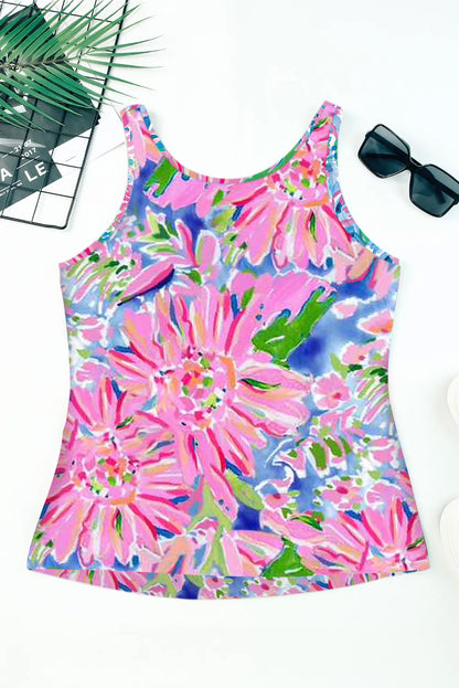 Floral Notched V-Neck Sleeveless Top