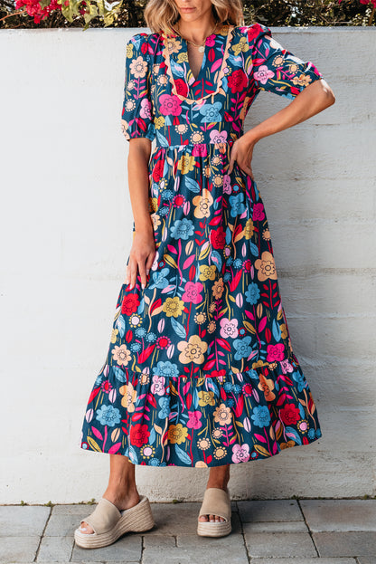 Floral Split V-Neck Maxi Dress