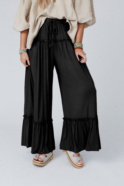 Ruffle Drawstring Wide Leg Pants