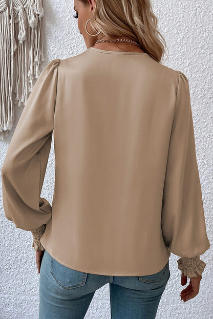 Draped V-Neck Long Sleeve Blouse