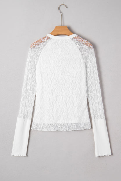 Lace Sheer Long Sleeve Henley Top