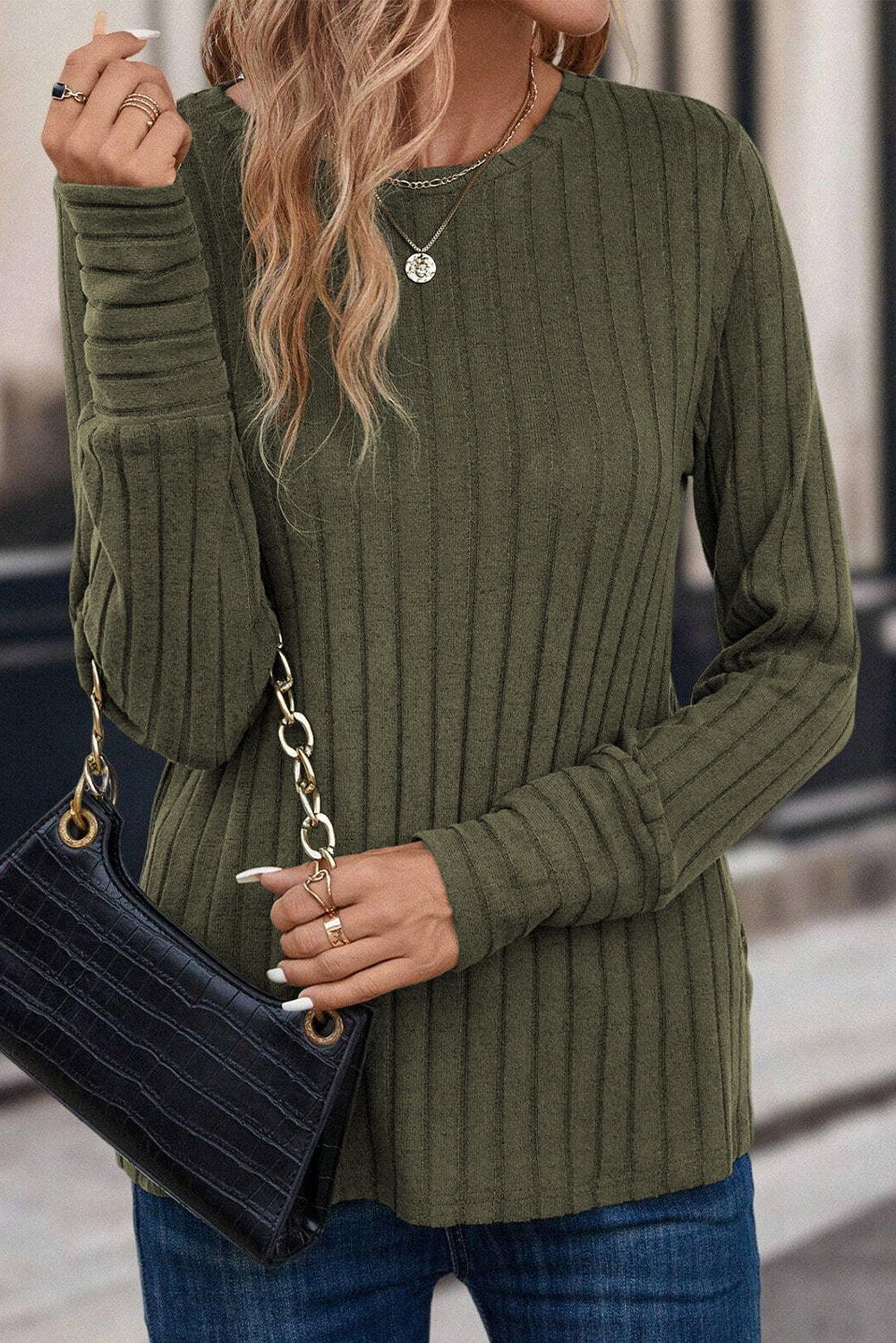 Ribbed Knit Long Sleeve Top