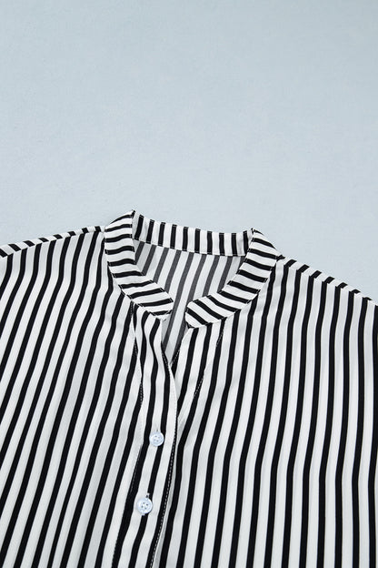 Stripe 3/4 Sleeve V-Neck Button Up Shirt